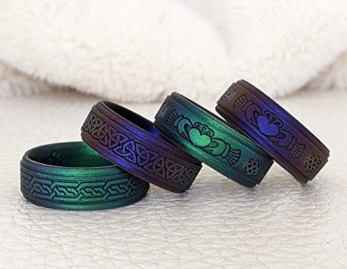 Knot Theory Silicone Ring for Men - Trinity, Claddagh, Celtic Engraving - 8mm Bandwidth Breathable Comfort Fit - color: Cosmic Purple Celtic, size: Size 13 ~ 13.5