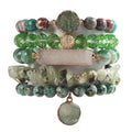 Yomisa 5PCS 6PCS Natural Boho Beaded Bracelets/Bangle for Women Men,Healing Turquoise Jasper Agate Crystal Gemstone Stone Chakra Multilayer Wrap Bohemian Handmade Jewelry Beads Stretch Bracelet Set - color: 5PCS-Green