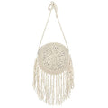 Goclothod Women Crochet Fringed Shoulder Bag Cotton Tassel Crossbody Bag Hippie Beach Purse - color: Off-white