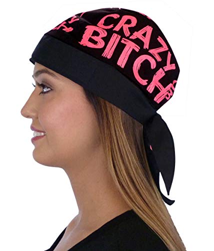 Sparkling EARTH - American Made Skull Caps Doo Rags Do Rag Durag Headwrap Head Wraps Skullies - Made in The USA! - color: Neon Pink Crazy B I T C H