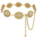 XZQTIVE Women Boho Chain Belts For Dresses Jeans Western Cowgirl Waist Links Belt Adjustable Metal Concho Belt - color: White Turquoise Gold, size: Fit Waist up to 35 In