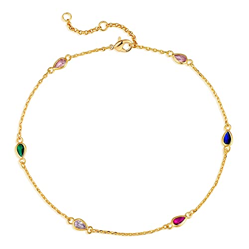 MTMY Gold Anklets for Women 14K Gold Plated Tiny Bead Anklet Colorful Tassel Foot Chain Dainty Adjustable Cute Summer Beach Boho Anklets Jewelry Gift - style: colorful drop A