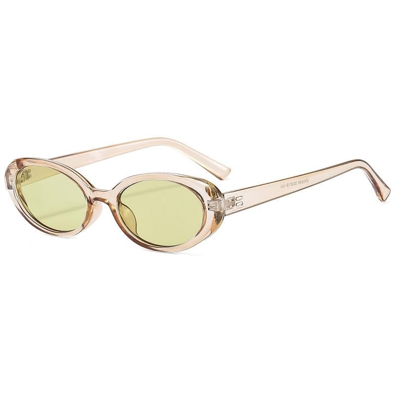 90s Sunglasses for Women Men Retro Small Oval Sunglasses - color: Champagne/Light Yellow