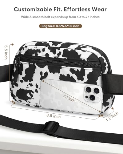 Pritent Fanny Packs for Women Cross Body Bag Waterproof Belt Bag with Adjustable Strap and Zipper Back Pocket Small Crossbody Bags Fashion Waist Packs for Workout Travelling(Cow Print) - color: Cow Print, size: Small