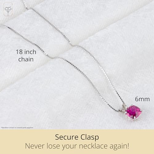 MAX + STONE 925 Sterling Silver Cushion Cut Birthstone Necklace for Women | 6mm Hypoallergenic Solitaire Necklace | Gemstone Pendant Necklaces with 18 inch Box Chain - color: Created Emerald