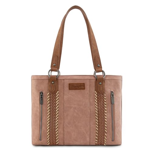 Wrangler Multi Pockets Tote Bag for Women Western Braided Shoulder Bag with Large Capacity for Everyday - color: Rtero-deep Pink