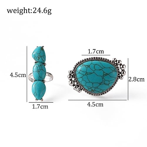 Bohemian Turquoise Ring for Women Stackable Vintage Chunky Boho Turquoise Ring Set Dainty Open Gemstone Knuckle Midi Finger Rings Western Statement Rings Jewelry - style: two