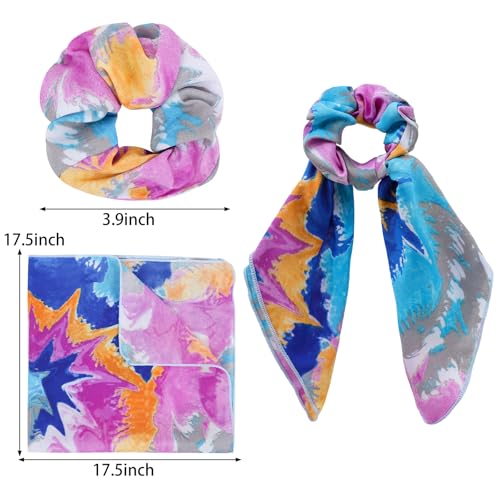 Chiffon Hair Accessories: Scrunchies, Hair Ties, Tie-Dye Scarves, Hair Bows and Bands for Women and Girls (6PCS) | Scarf Hair Ties,Hair Scrunchies with Tails,Bandana Scrunchies,Scarf Ponytail Holder,Hair Accessories for Women - color: NO9A