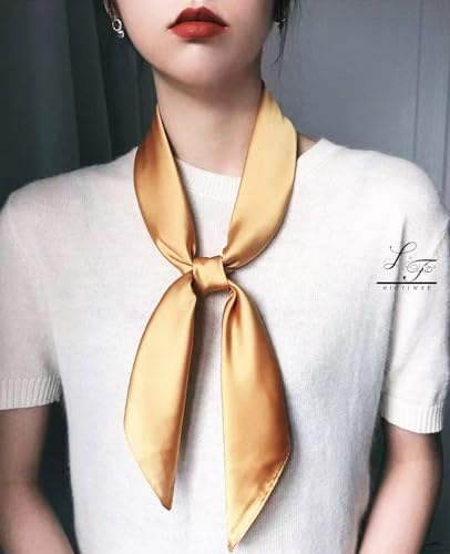 Hioyiwse Satin Square Scarf for Women Solid Color Emulation Silk Handkerchief Hair Ribbon Headband Handbag Purse - color: D10-earthy Yellow(23.6*23.6inch)