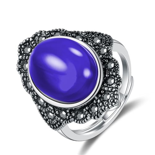 Gothic Black Crystal Stackable Joint Ring,Boho Agate Stone Knuckle Rings for Women Vintage Natural Oval Gemstone Finger Rings Costume Jewelry - color: Blue