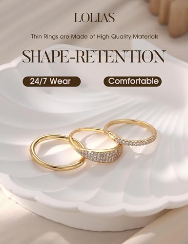 LOLIAS 14K Gold Plated Stackable Rings for Women Non Tarnish - Dainty Cubic Zirconia Wedding Bands Ring Set Minimalist Trendy Statement Engagement Promise Thumb Rings Stacking Size 5-10 - style: Unique-14K Gold Plated