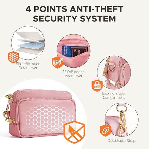 Joryin Anti Theft Crossbody Bag for Women, Slash-resistant RFID Blocking Travel Purses, Small Shoulder Bag Handbag, Nylon - color: Pink