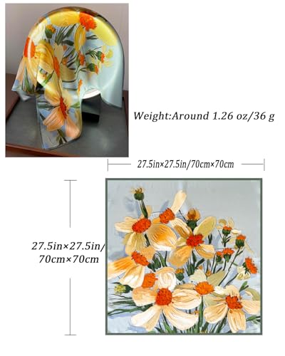 Saiusloa Neck Scarf For Womens Silky Head Scarves Hair Bandanas Square Scarf Fashion Accessories lightweight - color: 14-orange Wildflowers
