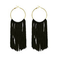 Boho Long Tassel Dangle Earrings for Women Lightweight Circle Hoop Silky Thread Fringe Drop Statemen Earrings - color: black