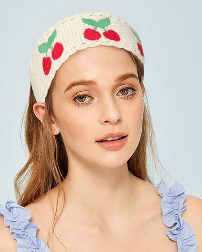 HAIMEIKANG Hippie Hair Bandanas Headbands for Women Boho Headband Knit Hair Bands Floral Head Wrap for Girls(Beige + Blue + Yellow) - color: Beige + Blue + Yellow