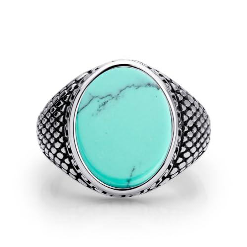 555Jewelry Stainless Steel High Polish Plain Oval Black Onyx Signet Ring for Men - color: Silver - Turquoise