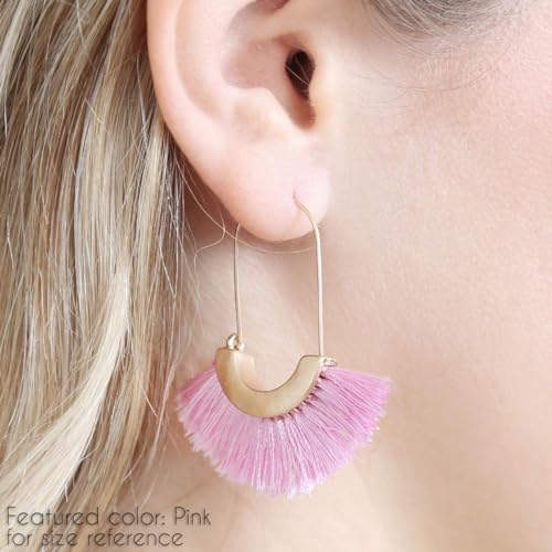 Bohemian Silky Thread Tassel Strand Fringe Statement Hoop Earrings - Lightweight Semi Circle Fan Threader, Mermaid Hoops - color: Fan Tassel Threader - Turquoise