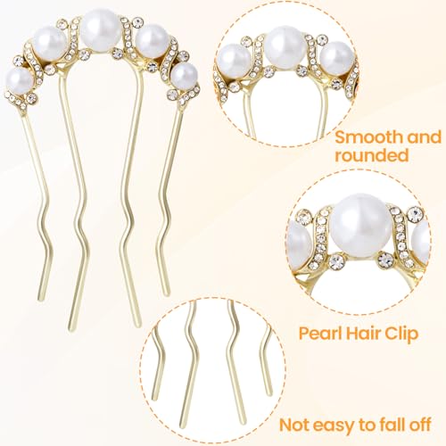 2 Pcs Pearl Hair Pins U Shaped, Elegant Vintage French Pearl Hair Comb, French Twist Hair Pin for Brides, Bridesmaid, Party, Daily, Holiday (Gold, Gun Black - Rhinestone) - color: Gold, Gun Black (Rhinestone)
