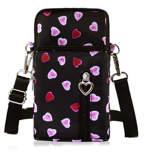 JANKS Small Crossbody Bag for Women - Mini Phone Purses with Crossbody Strap and Wallet - Nylon Arm Bag - color: C-cute Heart