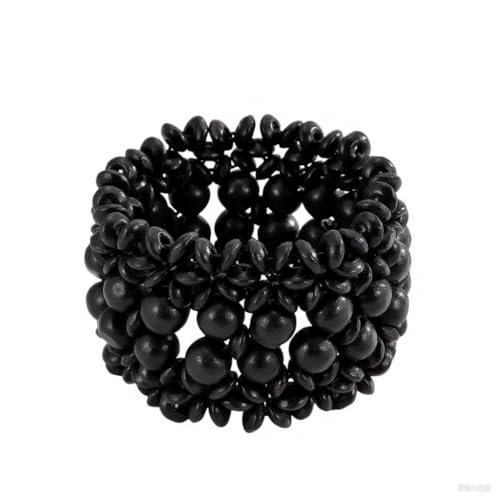 Bohemian Wooden Bead Bracelets Boho Colorful Handmade Elastic Stretch Bracelets Design for Women Summer Beach Festival Jewelry - color: Black