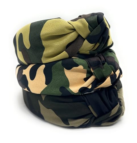 Head bands Adult Women, Army Headbands for Women Wearable All Day. Hunting Knotted Headband for Women Brown Green Camo is Chic. Womens Top Knot Fashion Designer is Unique band for Girl Hair - color: Camo Army Brown