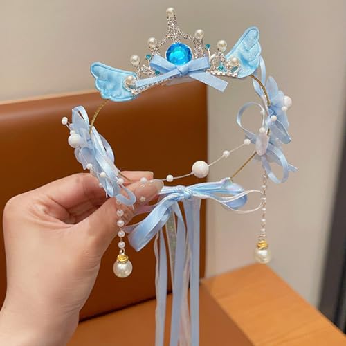 Artificial Flower Crown Headband for Women Girls – Boho Floral Wreath Halo for Weddings, Photoshoots, Festivals, Birthdays, and Costume Parties (Blue Wing Crown, Adjustable) - color: Blue Wing Crown