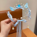 Artificial Flower Crown Headband for Women Girls – Boho Floral Wreath Halo for Weddings, Photoshoots, Festivals, Birthdays, and Costume Parties (Blue Wing Crown, Adjustable) - color: Blue Wing Crown