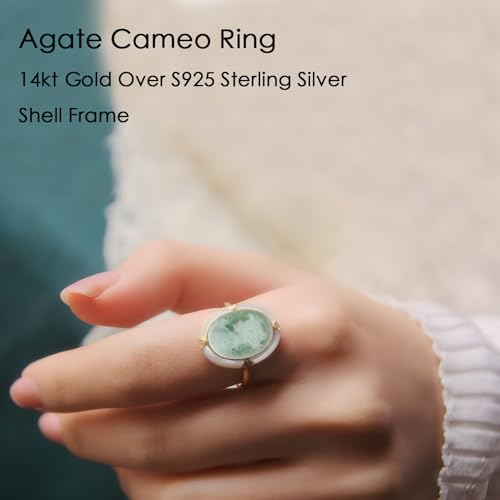 Victorian Cameo Ring in Shell Frame, Antique Agate Cameos Silhouette Rings Adjustable, Vintage Retro Art Deco Cameo Jewelry for Women - color: Green,b