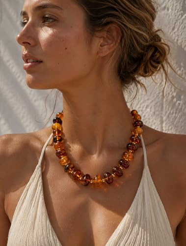 Multi-Color Chunky Beaded Necklace for Women, Vibrant Acrylic Candy Bead Choker Necklace with Adjustable Stainless Steel Clasp, Summer Statement Jewelry for Festivals - color: Orange