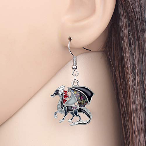 Enamel Alloy Dinosaur Fantasy Dragon Earrings Drop Dangle Unique Animal Jewelry For Women Dragons Gifts - color: Black
