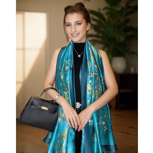 vimate 100% Large Silk Feeling Scarf-Women's Fashion Long Mulberry Silk Satin Neck Scarf Sunscreen Shawl Wrap Headscarf - color: Style 01