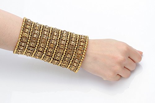 Szxc Womens Ballroom Rhinestone Stretch Cuff Bracelets Fit Wrist Circumference from 6.5" to 7.8" - Lead & Nickle Free - color: Gold