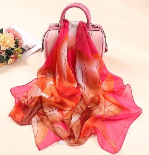 Xyueanlo Women's Chiffon Scarf Lightweight Scarves Fashion Elegant Floral Print Scarfs Shawls - color: Flower Red