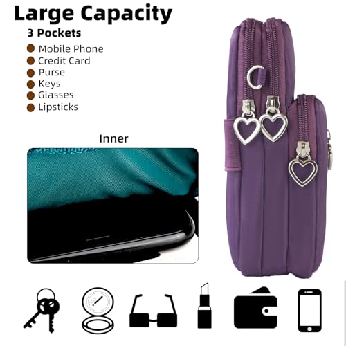JANKS Small Crossbody Bag for Women - Mini Phone Purses with Crossbody Strap and Wallet - Nylon Arm Bag - color: A-grape Purple