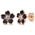 Pink Flower Earrings for Women, 925 Sterling Silver Stud Earrings, Cute Plumeria Earrings For Women, Cherry Blossom Hypoallergenic Stud - color: *Black
