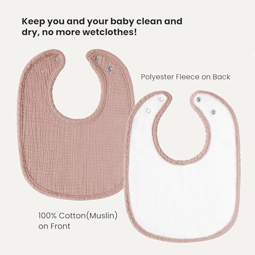 Konssy Muslin Baby Bibs 8 Pack Baby Bandana Drool Bibs Cotton for Unisex Boys and Girls, Soft Absorbent Set for Teething and Drooling - color: Mauve