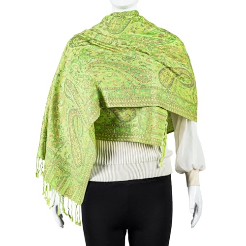 AUSEKALY Pashmina Feel Shawls Wraps for Women Rave Scarf Soft Silky Reversible Men Scarves - color: Yellow Green