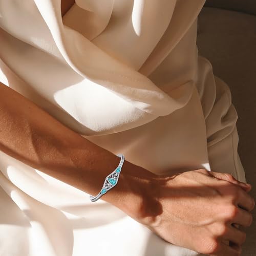 Genuine Turquoise Bracelet Cuff Bracelet for Women Mom 925 Sterling Silver Natural Turquoise Bangles Vintage Bracelet Boho Jewelry for Birthday Christmas Mother's Day Valentine's Day - style: Skull