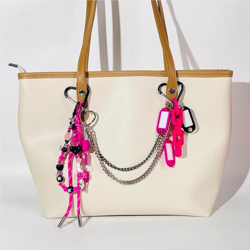 Hot Pink Keychain for Women, Bag Charm, Hand-Woven Nylon Rope Key Chain, Aesthetic Keychain, Bag Accessories Charms for Handbag, Backpack