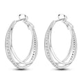 Parmuz 925 Sterling Silver Earrings Hoops for Women Ladies Simple Lightweight Twisted Medium Hoop Earrings With Cubic Zirconia Hypoallergenic Jewelry for Her - color: Big three circles earring
