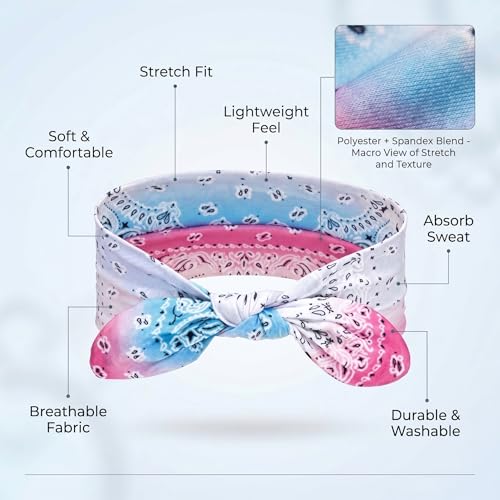 WILLBOND 13 Pieces Bandana Headband for Women Paisley Hair Bandanas Boho Bow Headbands Elastic Knot Rabbit Ear Head Wrap Cute Hair Accessories for Women 7.87x2.75 Inch (Gradient Color) - color: Gradient Color