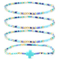 Gold Colorful Beaded Cross Bracelet Stack Set for Women,Handmade Bohemian Seed Beads Stacked Bracelets Fashion Holiday Jewelry Gift - color: Blue