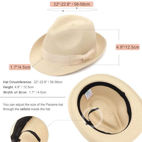 DRESHOW Women Straw Sun Hat Short Brim Panama Travel Fedora Summer Hat Roll Up Beach Cap for Women UPF 50+ - color: 1 Pack Rolled Hat: Beige