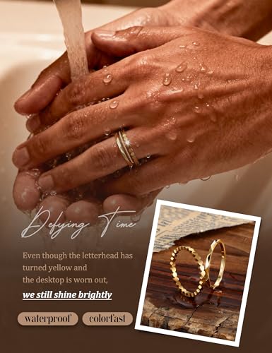 Florideco 14K Gold Plated Stackable Rings for Women Non Tarnish Thin Dainty Ring Set Minimalist Stacking Thumb Rings Statement Pinky Engagement Ring Promise Wedding Bands for Women Size 5-10 - color: 14K Gold Plated