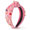 PANTIDE Music Jeweled Knotted Headband - Singer Fans Gift Guitar Red Lip Rhinestone Crystal Embellished Headband Wide Top Knot Fashion Hairband Birthday Back To School Gift for Women Girls (Pink) - color: Pink Music