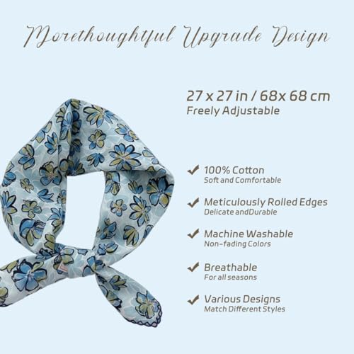 Cotton Bandana,Large Bandanas for Women,Head Coverings for Women,Head Scarf Handkerchief, Square Headband 27" x 27" - color: 27-15-petal-blue