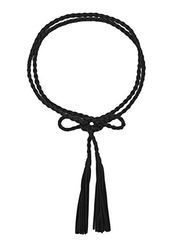 TeeYee Women Girls Braided Waist Tie Belt/Rope with Tassel Wrap Cloth Belts for Dress Pants - color: Black, size: 63inch