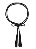 TeeYee Women Girls Braided Waist Tie Belt/Rope with Tassel Wrap Cloth Belts for Dress Pants - color: Black, size: 63inch