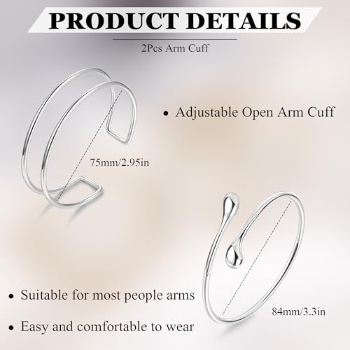 2Pcs Arm Cuff Gold Upper Arm Cuff for Women Adjustable Upper Arm Bracelets Open Irregular Arm Bangle Minimalist Coil Swirl Armlets Armband Jewelry - style: styleG silver