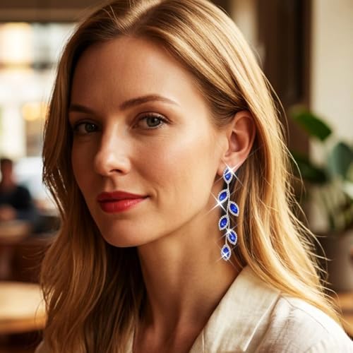 Catery Crystal Wedding Earrings Rhinestones Dangling Earrings Leaf Bridal Ear Jewelry for Brides and Women - color: Blue